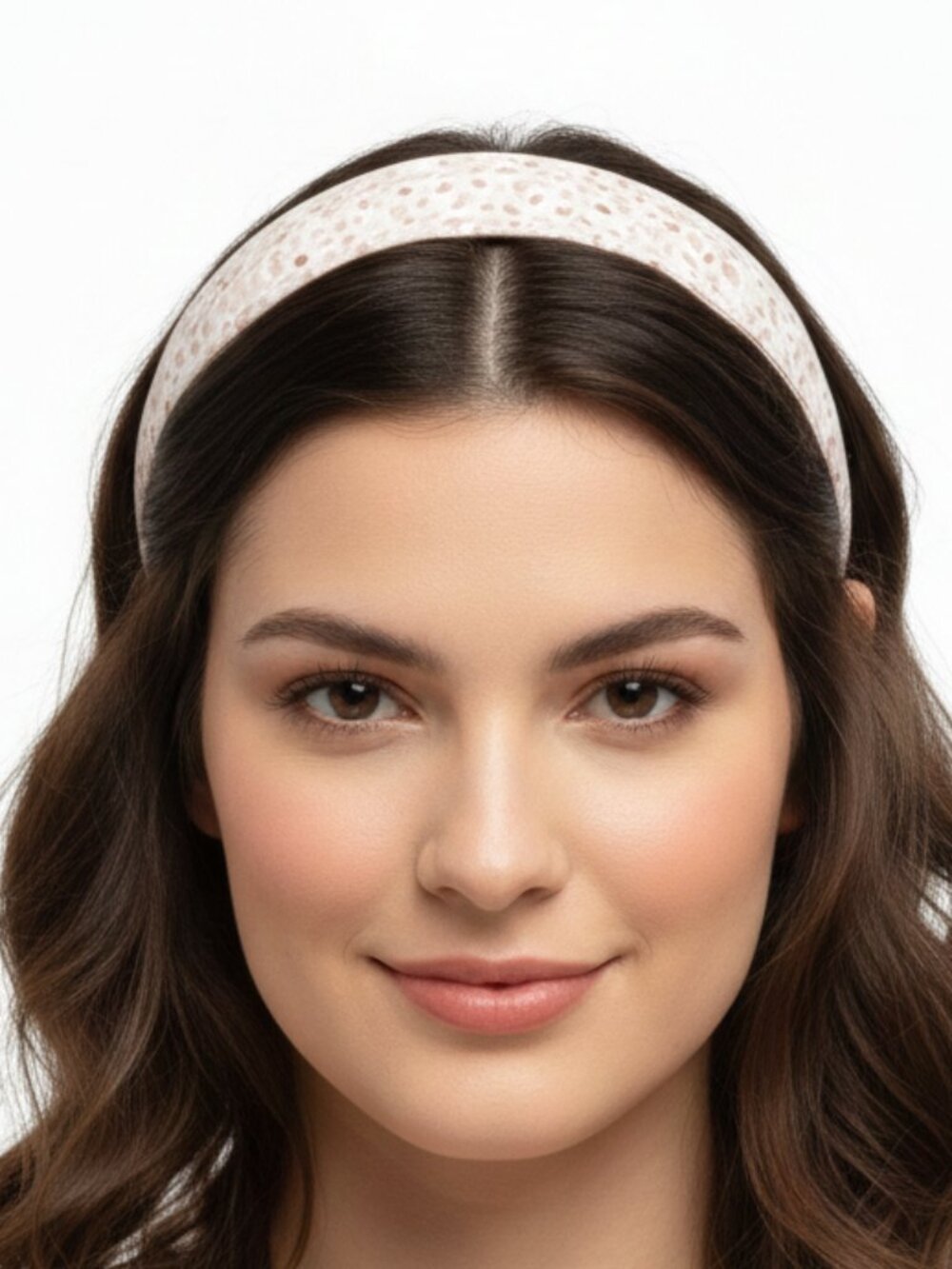 NEW - Handcrafted - Knot-back headband - offwhite + pink dots OZ DOUBLE